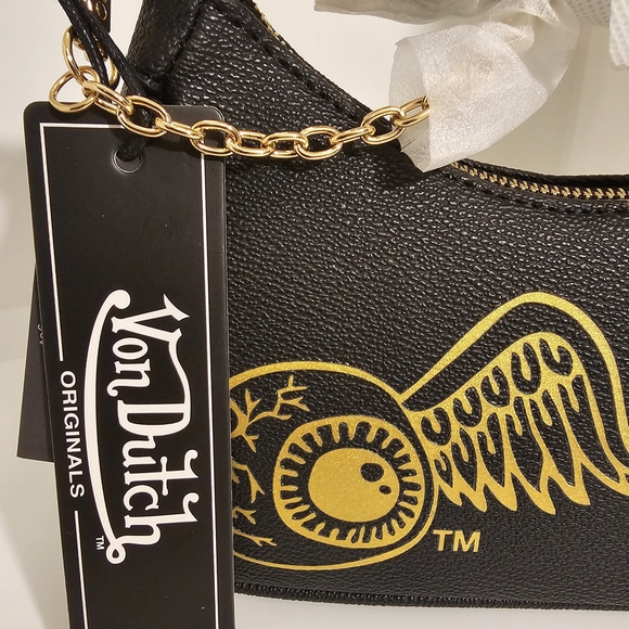Limited Von Dutch Black and Gold Shoulder Bag  NWTs - Picture 4 of 6